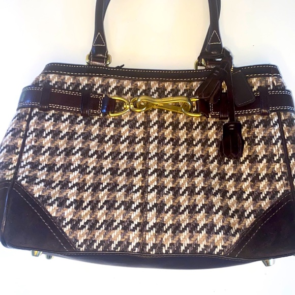 Coach | Bags | F10200 Houndstooth Hand bag | Rare Brown Tweed & leather buckled - Picture 3 of 12